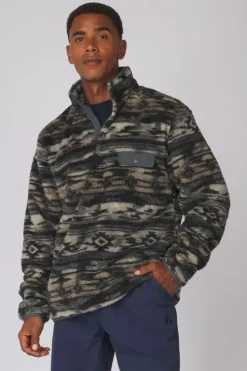 Ayacucho Mens Chalten Printed Snap Button Half Zip Fleece