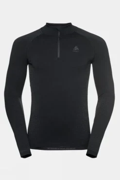 Odlo Mens Performance Warm Eco Long Sleeve Zip Neck Base Layer Top